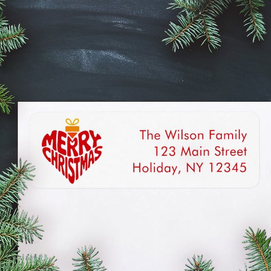 Modern Merry Christmas Red Retro Heart Return