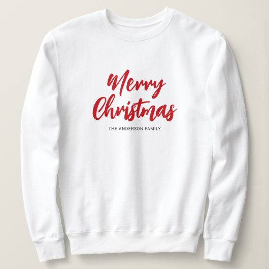 Modern Merry Christmas Red Script Family Name Sweatshirt (Design vorne)