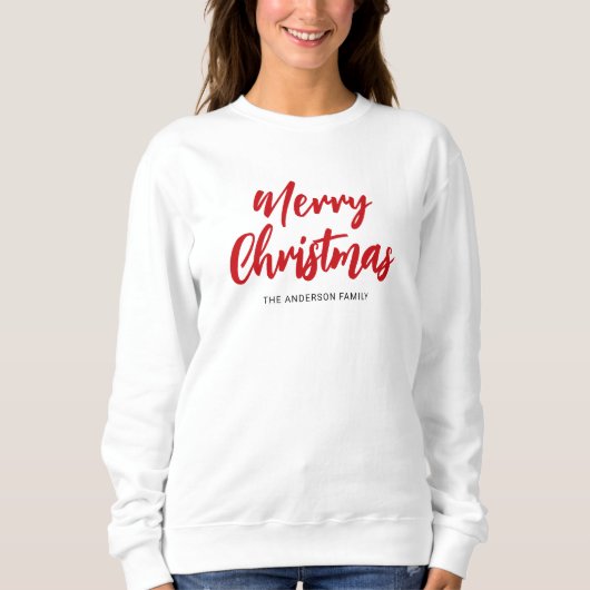 Modern Merry Christmas Red Script Family Name Sweatshirt (Vorderseite)
