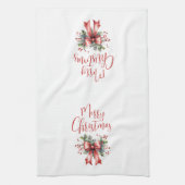 Modern Merry Christmas Script Red Bow Geschirrtuch (Vertikal)
