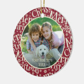 Modern MERRY CHRISTMAS Snowflake Foto Cranberry Keramik Ornament (Links)