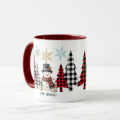 Modern "Merry Christmas" Trees and Snowman Tasse (Vorderseite Links)