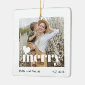 Modern Merry Holiday Family Double Sided Keramikornament (Links)