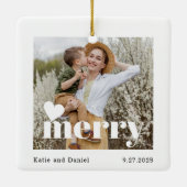 Modern Merry Holiday Family Double Sided Keramikornament (Rückseite)