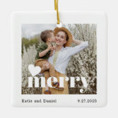 Modern Merry Holiday Family Double Sided Keramikornament (Vorderseite)