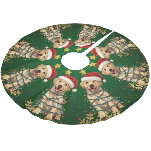 Modern merry Lab christmas tree puppy dog pattern Polyester Weihnachtsbaumdecke (Schrägansicht)