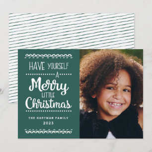 Modern Merry Little Christmas Niedlich Green Foto Feiertagskarte