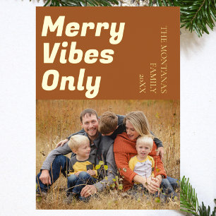 Modern Merry Vibes Only Family Foto Lebkuchen Folien Feiertagskarte