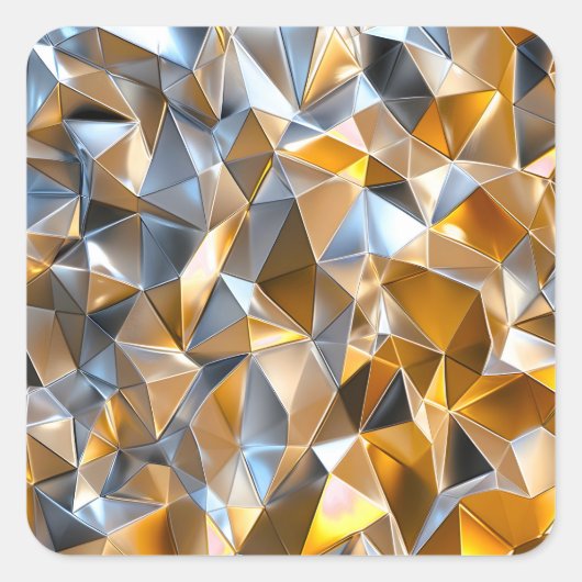 Modern Metallic Abstract Gold Silver Geometric Quadratischer Aufkleber (Vorderseite)