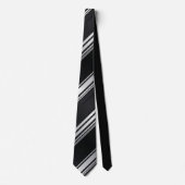 Modern Metallic Diagonal Pattern Black Silver Krawatte (Vorderseite)