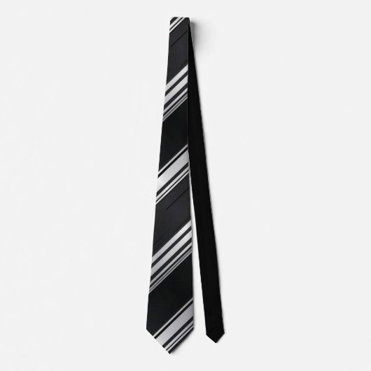 Modern Metallic Diagonal Pattern Black Silver Krawatte (Vorderseite)