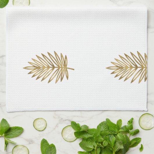 Modern Metallic Gold Botanical Palm Leaf Pattern Geschirrtuch (Gefaltet)