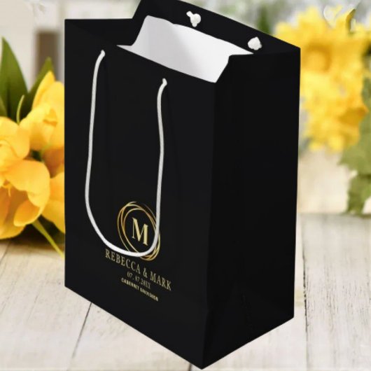 Modern metallic gold circle shape faux monogram große geschenktüte