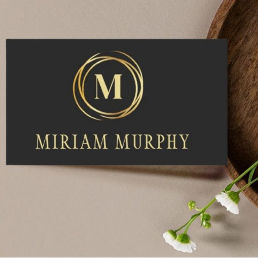 Modern metallic gold circle shape faux monogram visitenkarte