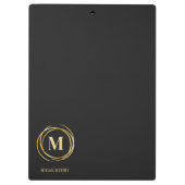 Modern metallic gold circle shape monogram black klemmbrett (Rückseite)