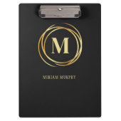 Modern metallic gold circle shape monogram black klemmbrett (Vorderseite)