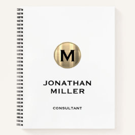 Modern Metallic Gold Monogram White Notizblock