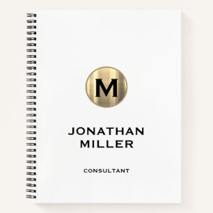 Modern Metallic Gold Monogram White Notizblock