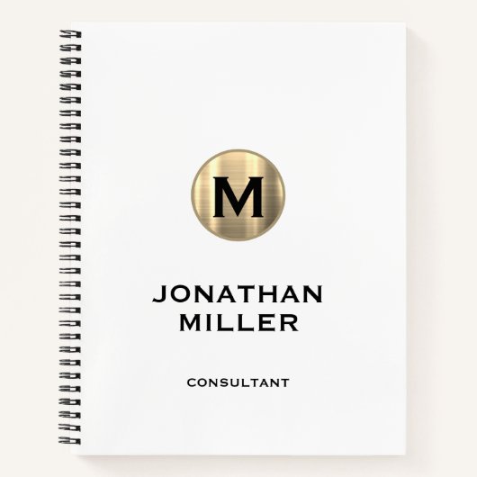 Modern Metallic Gold Monogram White Notizblock (Vorderseite)