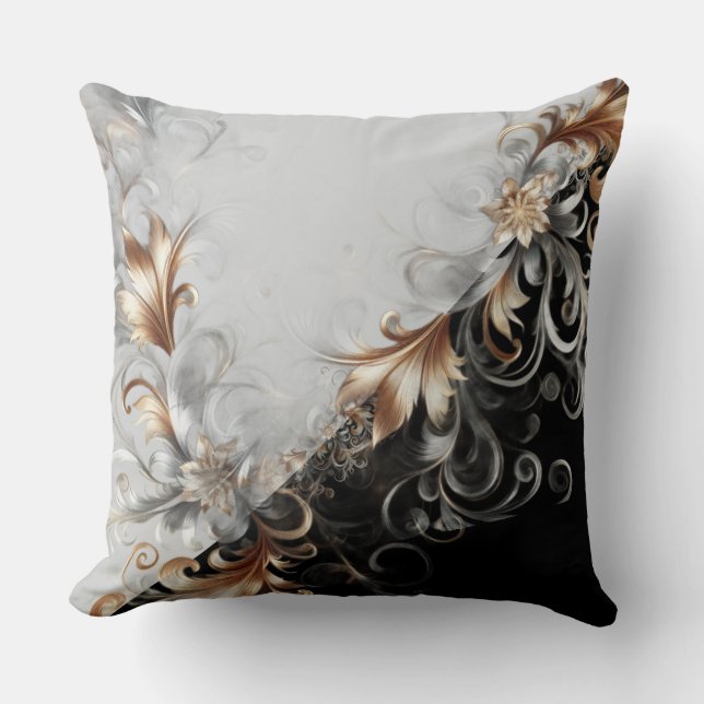 Modern Metallic Grey Black Throw Pillow Kissen (Vorderseite)