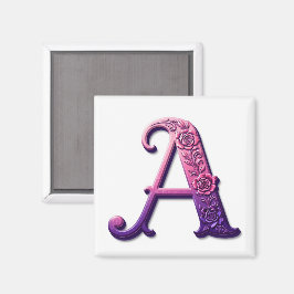 Modern Metallic Rosemaling Letter A, Pink/Purple Magnet