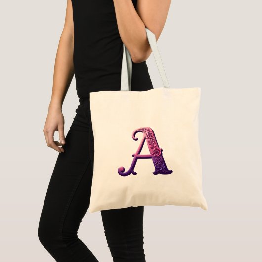 Modern Metallic Rosemaling Letter A, Pink/Purple Tragetasche (Vorderseite (Produkt))