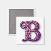 Modern Metallic Rosemaling Letter B, Pink/Purple Magnet (Vorderseite/Rückseite)