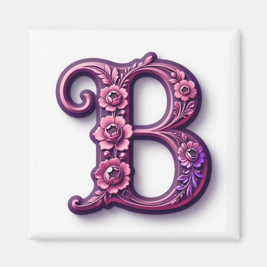 Modern Metallic Rosemaling Letter B, Pink/Purple Magnet (Vorne)