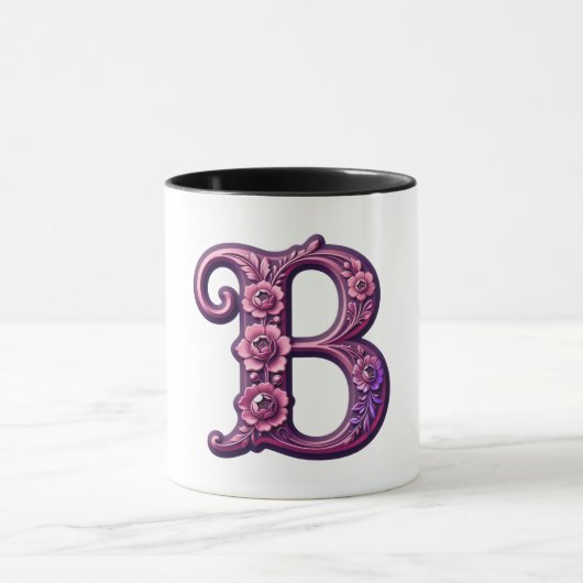 Modern Metallic Rosemaling Letter B, Pink/Purple Tasse (Zentrum)