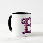 Modern Metallic Rosemaling Letter B, Pink/Purple Tasse (Vorderseite Links)