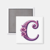 Modern Metallic Rosemaling Letter C, Pink/Purple Magnet (Vorderseite/Rückseite)