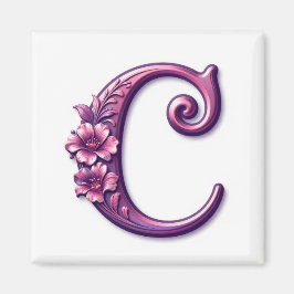 Modern Metallic Rosemaling Letter C, Pink/Purple Magnet