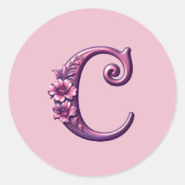 Modern Metallic Rosemaling Letter C, Pink/Purple Runder Aufkleber