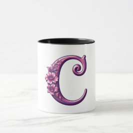 Modern Metallic Rosemaling Letter C, Pink/Purple Tasse