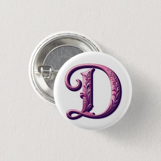 Modern Metallic Rosemaling Letter D, Pink/Purple Button (Vorne & Hinten)