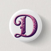 Modern Metallic Rosemaling Letter D, Pink/Purple Button (Vorderseite)