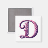 Modern Metallic Rosemaling Letter D, Pink/Purple Magnet (Vorderseite/Rückseite)
