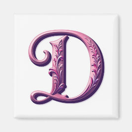 Modern Metallic Rosemaling Letter D, Pink/Purple Magnet