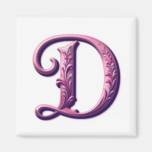 Modern Metallic Rosemaling Letter D, Pink/Purple Magnet (Vorne)