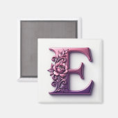 Modern Metallic Rosemaling Letter E, Pink/Purple Magnet (Vorderseite/Rückseite)