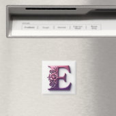 Modern Metallic Rosemaling Letter E, Pink/Purple Magnet (In Situ (Geschirrspüler))
