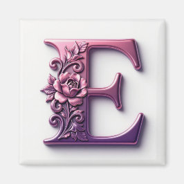 Modern Metallic Rosemaling Letter E, Pink/Purple Magnet