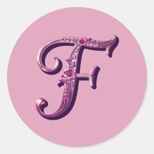 Modern Metallic Rosemaling Letter F, Pink/Purple Runder Aufkleber (Vorderseite)