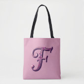 Modern Metallic Rosemaling Letter F, Pink/Purple Tasche (Vorderseite)