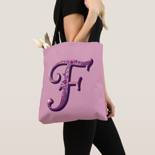Modern Metallic Rosemaling Letter F, Pink/Purple Tasche (Von Nahem)