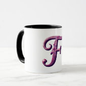Modern Metallic Rosemaling Letter F, Pink/Purple Tasse (Vorderseite Links)