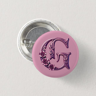 Modern Metallic Rosemaling Letter G, Pink/Purple Button