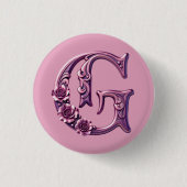 Modern Metallic Rosemaling Letter G, Pink/Purple Button (Vorderseite)