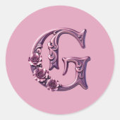 Modern Metallic Rosemaling Letter G, Pink/Purple Runder Aufkleber (Vorderseite)