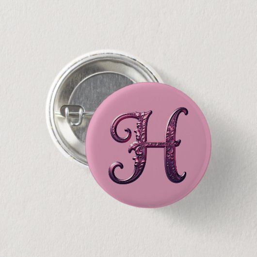 Modern Metallic Rosemaling Letter H, Pink/Purple Button (Vorne & Hinten)